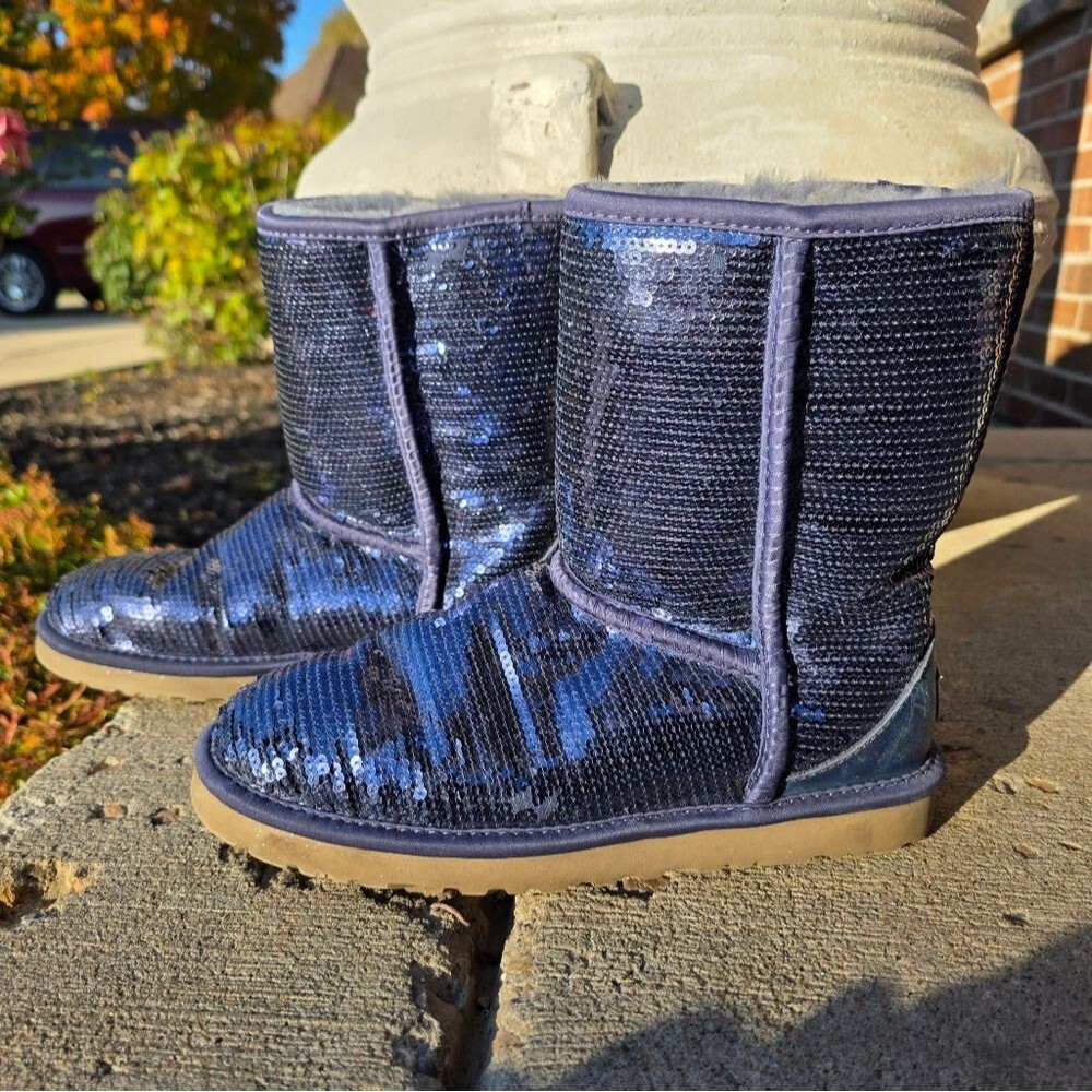 Ugg Classic Short Sequin Boots Purple Blue Women's Sz 7 Y2K McBling Sparkly
